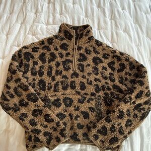Skims Cozy Knit 1/4 Zip Pullover - Leopard, L/XL